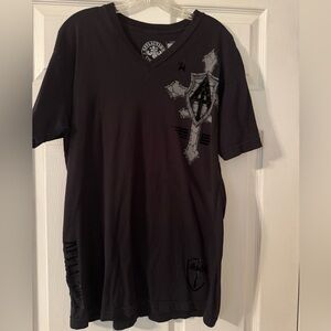Affliction Black V-Neck Shield Graphic Tee